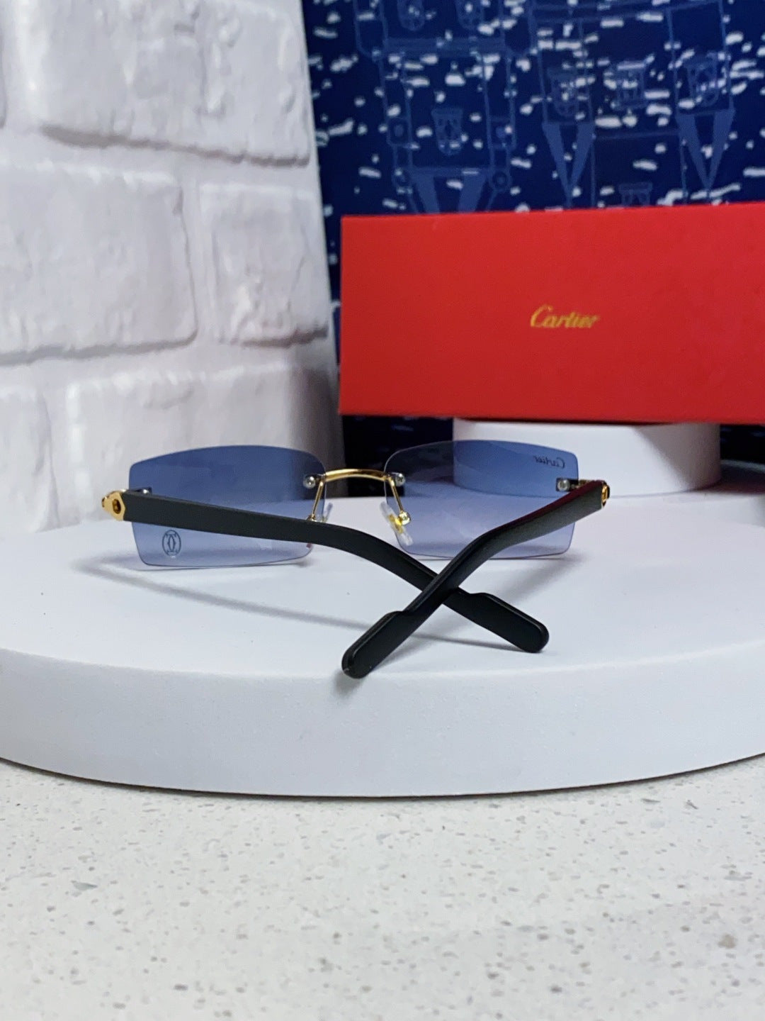 Cartier Lightweight Rimless Blue Lens Sunglasses for Men & Women - 465904 - detail image 3