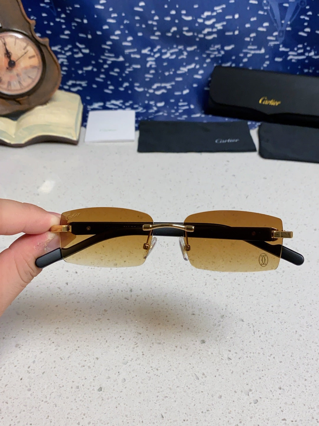 Cartier Lightweight Rimless Brown Lens Sunglasses for Men & Women - 465905 - detail image 4