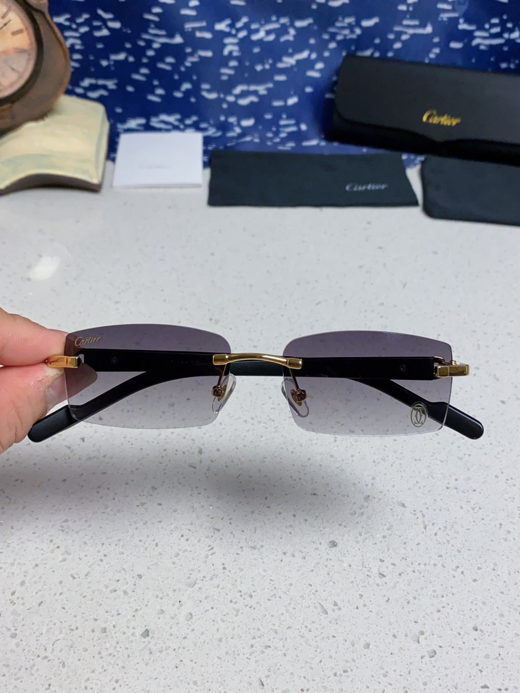 Cartier Lightweight Rimless Silver Lens Sunglasses for Men & Women - 465906 - detail image 4