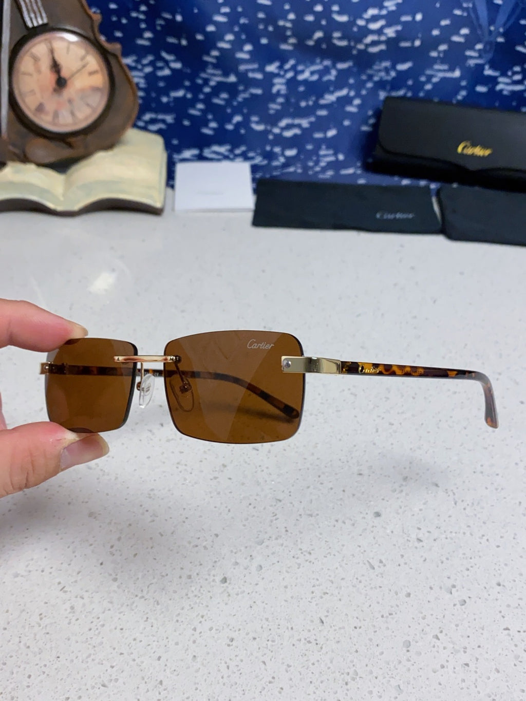 Cartier Metal Fashion Brown Lens Sunglasses for Men & Women - 465898 - detail image 6