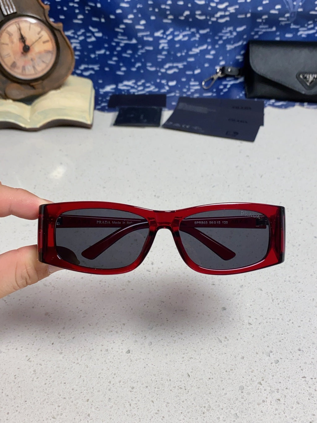 Prada SPRB03 Square Red Lens Sunglasses for Men & Women - detail image 4