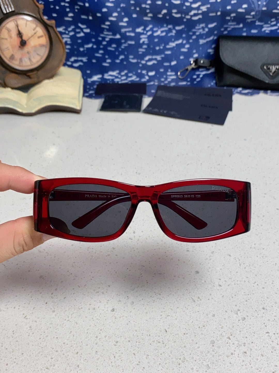 Prada SPRB03 Square Red Lens Sunglasses for Men & Women - detail image 4