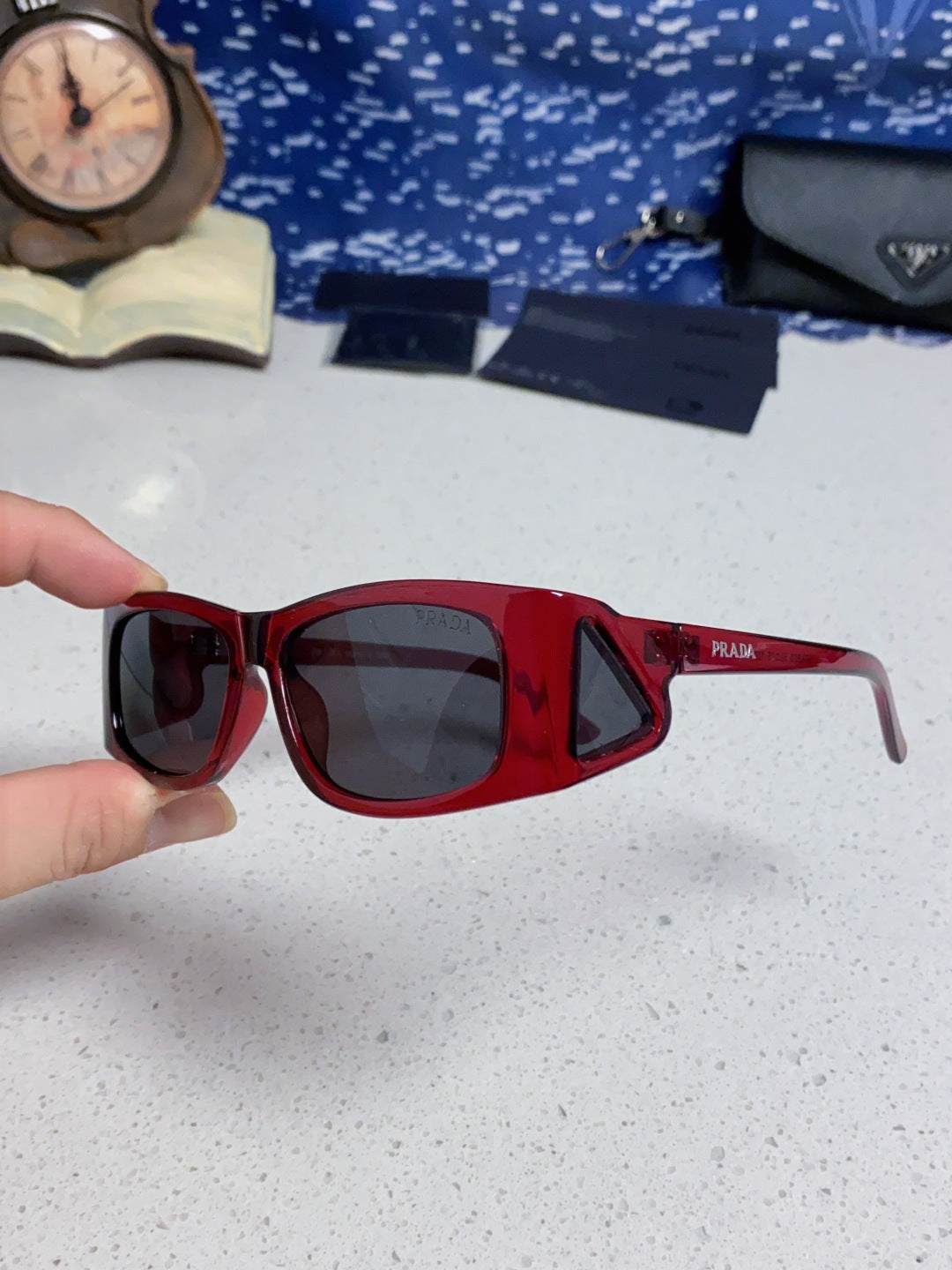 Prada SPRB03 Square Red Lens Sunglasses for Men & Women - detail image 6