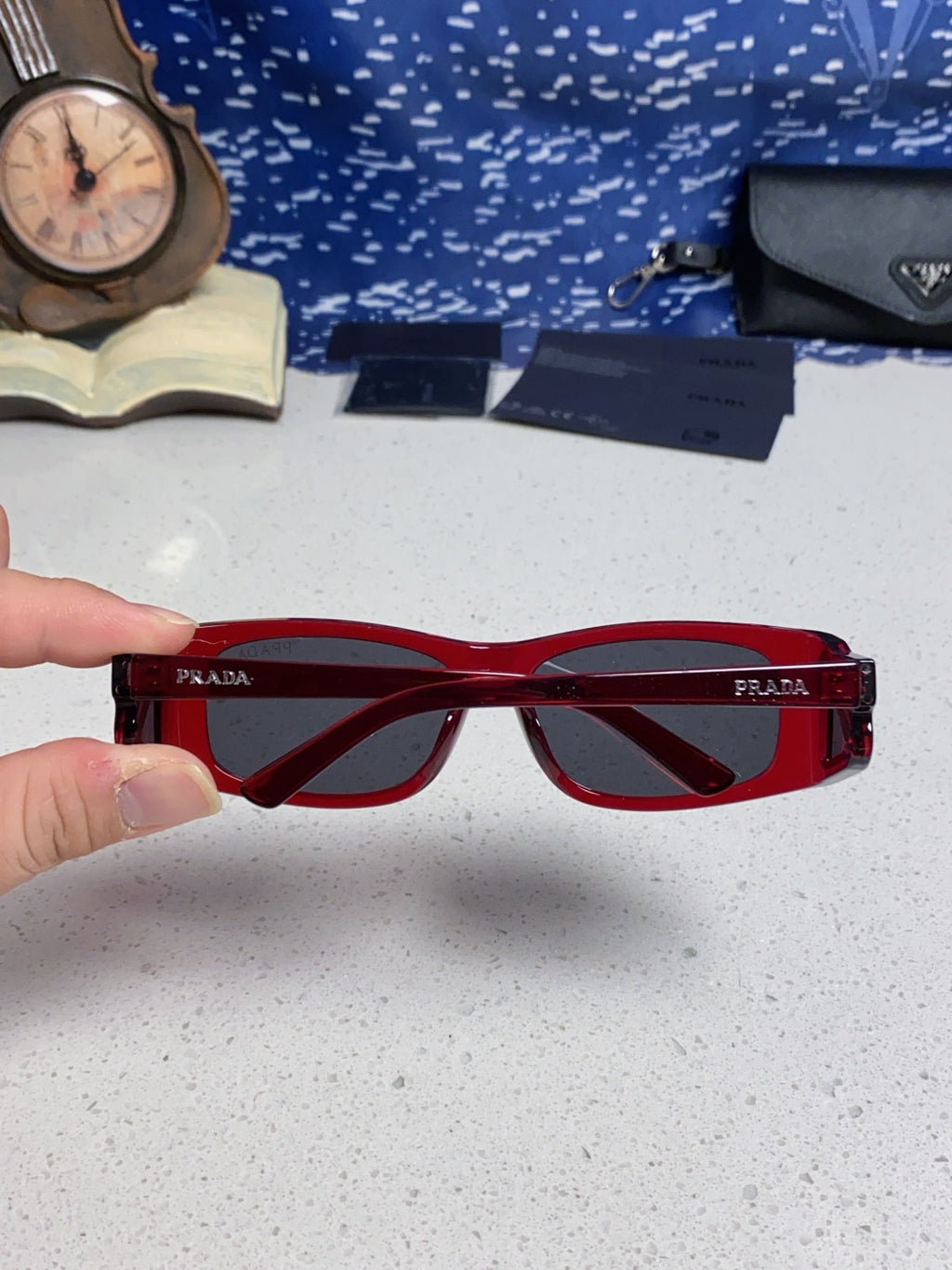 Prada SPRB03 Square Red Lens Sunglasses for Men & Women - detail image 5
