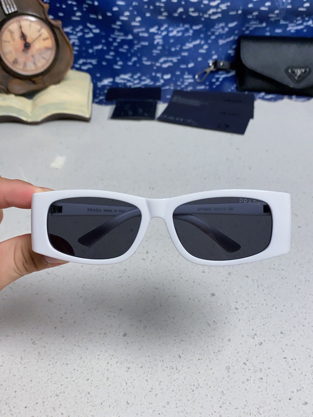 Prada SPRB03 Square Silver Lens Sunglasses for Men & Women - detail image 4