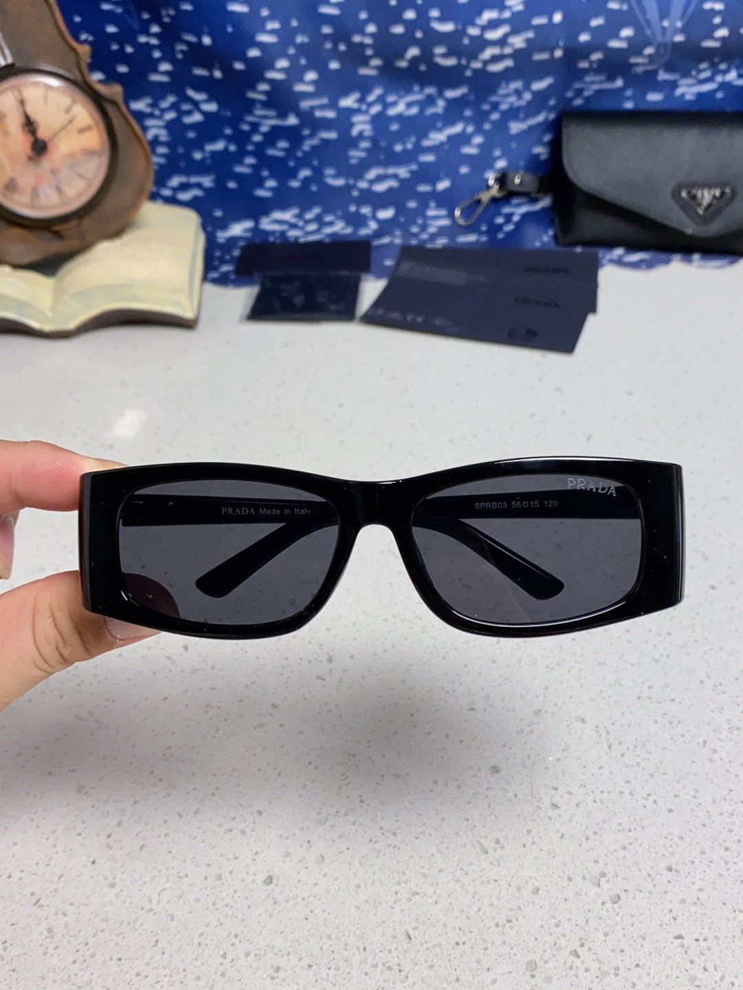 Prada SPRB03 Square Black Lens Sunglasses for Men & Women - detail image 5