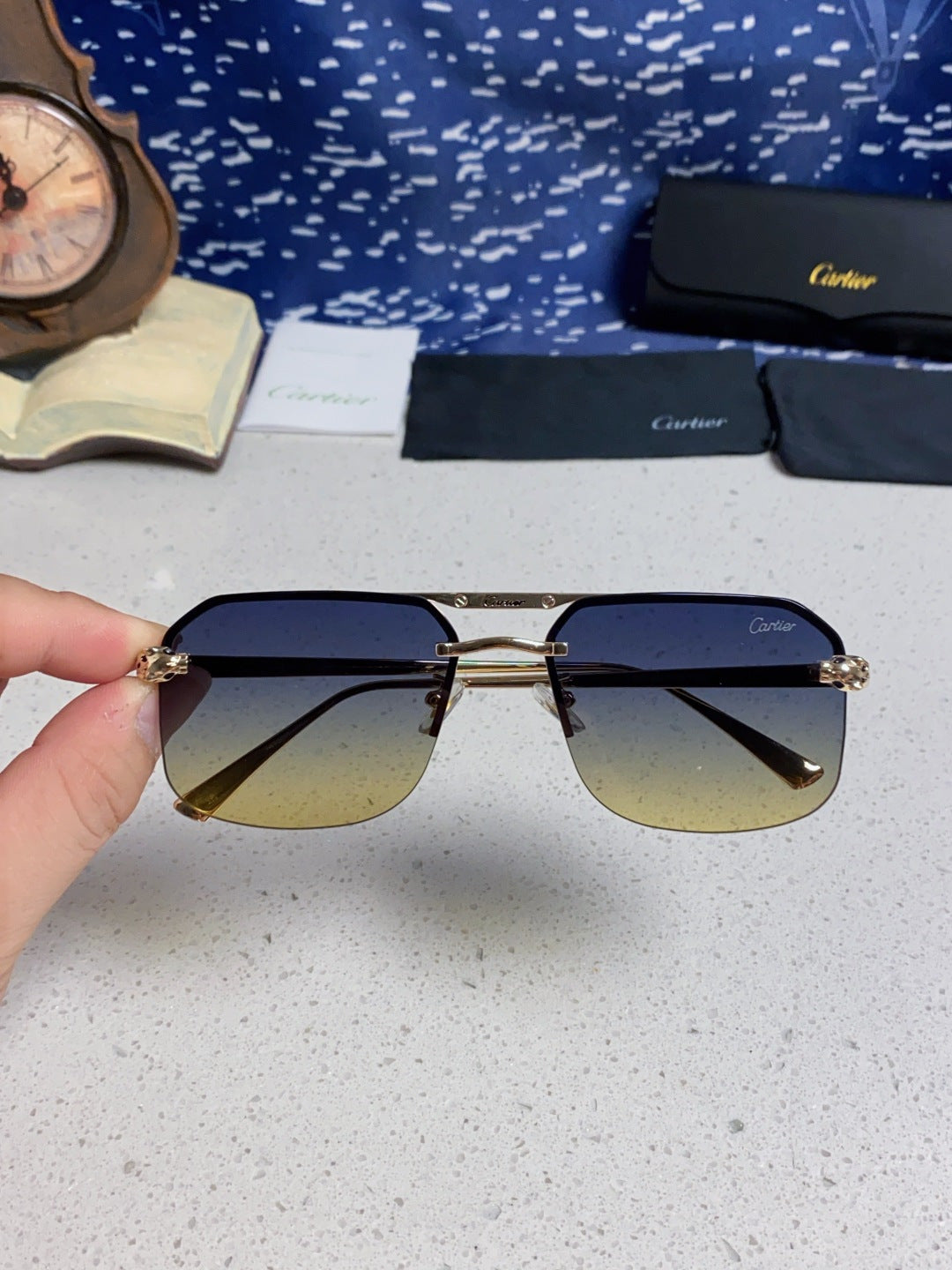 Cartier Metal Square Silver Lens Sunglasses for Men & Women - 158515 - detail image 4