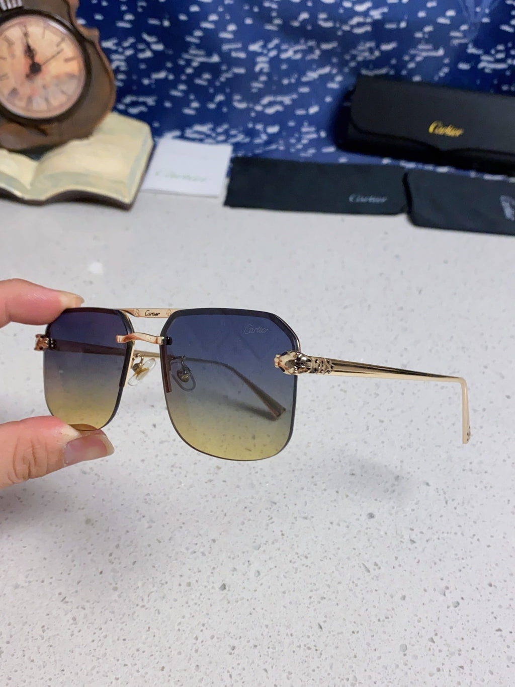 Cartier Metal Square Silver Lens Sunglasses for Men & Women - 399004 - detail image 6