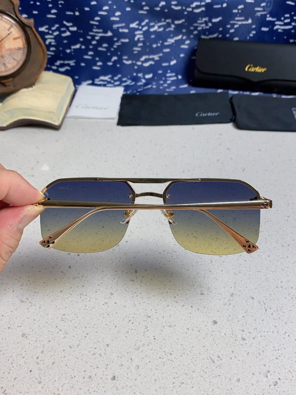 Cartier Metal Square Silver Lens Sunglasses for Men & Women - 158515 - detail image 5