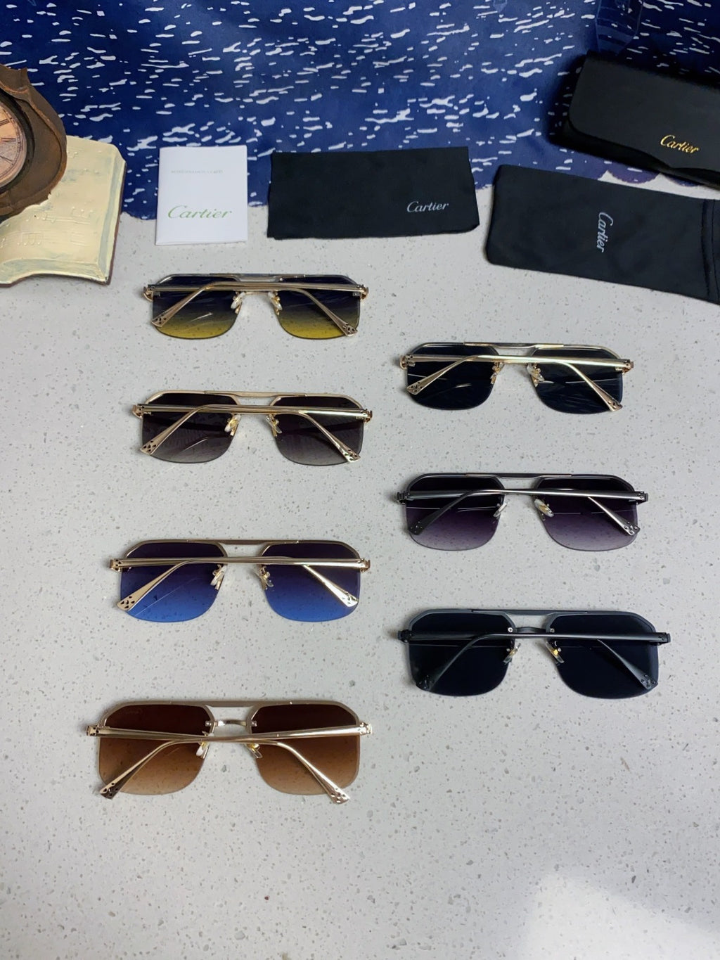Cartier Metal Square Black Lens Sunglasses for Men & Women - 158521 - detail image 12