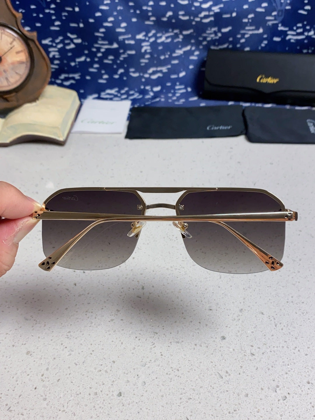 Cartier Metal Square Silver Lens Sunglasses for Men & Women - 158516 - detail image 5