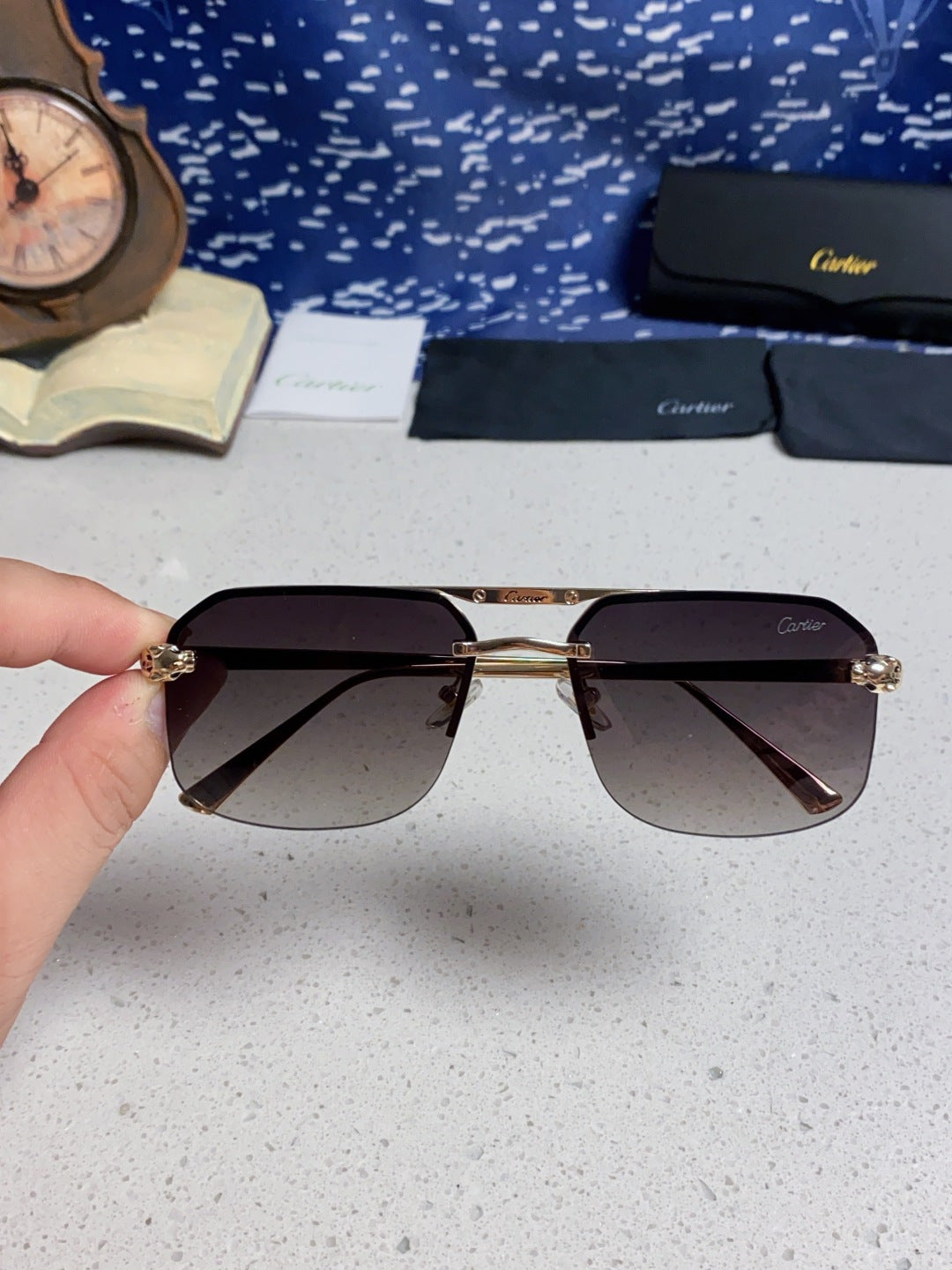 Cartier Metal Square Silver Lens Sunglasses for Men & Women - 158516 - detail image 4