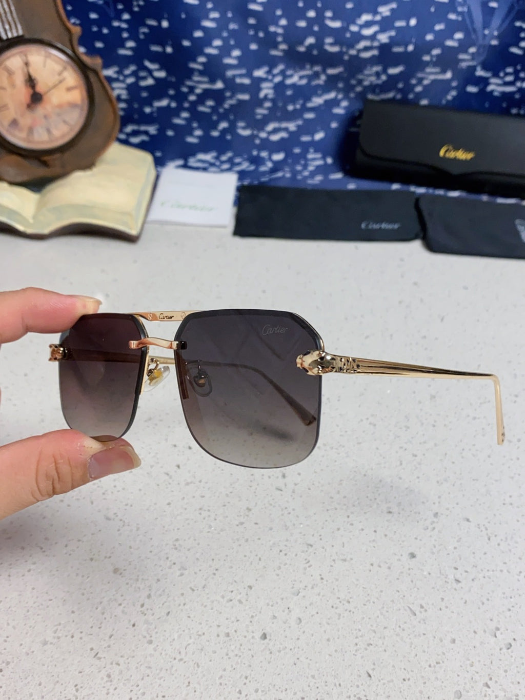 Cartier Metal Square Silver Lens Sunglasses for Men & Women - 158516 - detail image 6