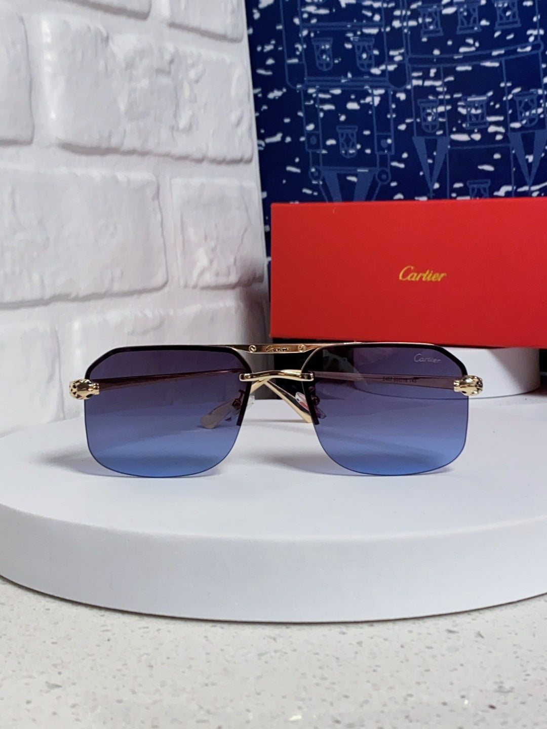 Cartier Metal Square Blue Lens Sunglasses for Men & Women - 158517 - detail image 2