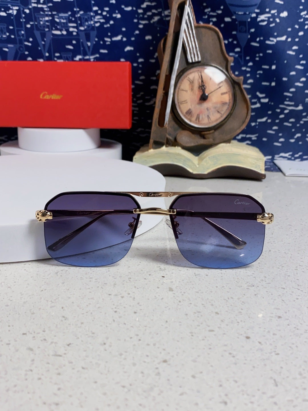 Cartier Metal Square Blue Lens Sunglasses for Men & Women - 158517 - detail image 9
