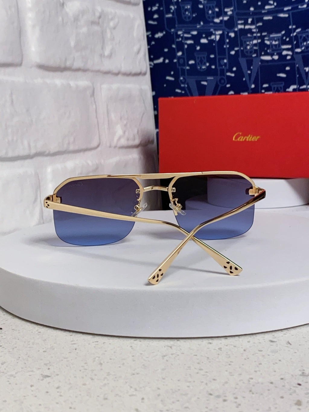 Cartier Metal Square Blue Lens Sunglasses for Men & Women - 158517 - detail image 3