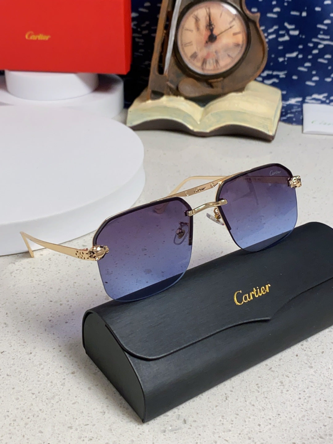 Cartier Metal Square Blue Lens Sunglasses for Men & Women - 158517 - detail image 10