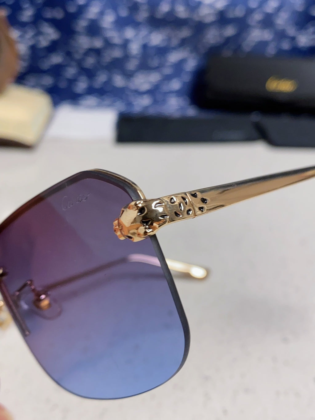 Cartier Metal Square Blue Lens Sunglasses for Men & Women - 158517 - detail image 7