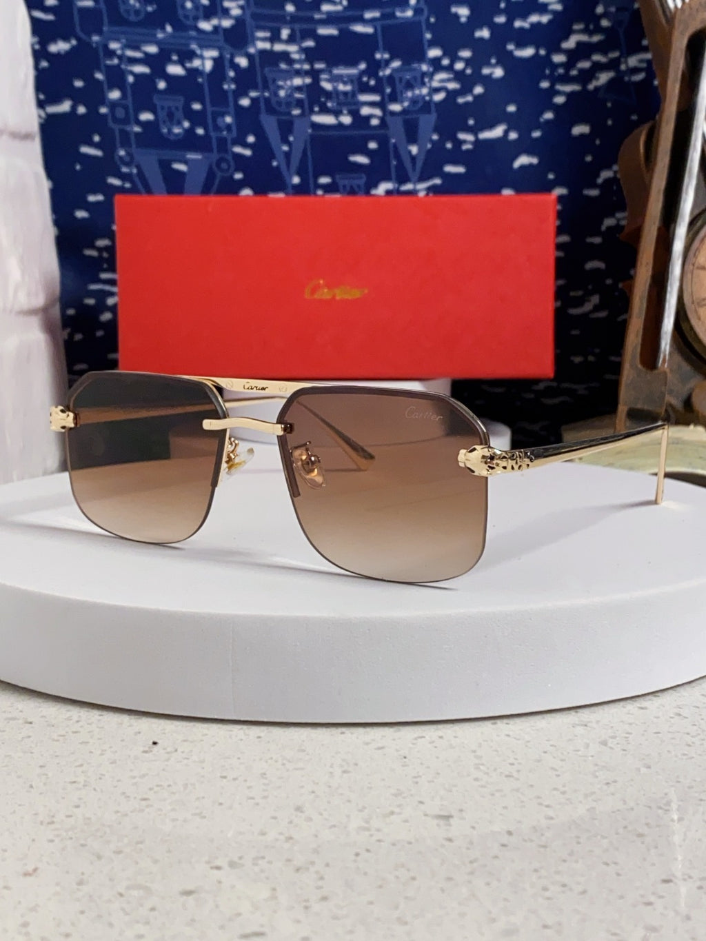 Cartier Metal Square Brown Lens Sunglasses for Men & Women - 399007