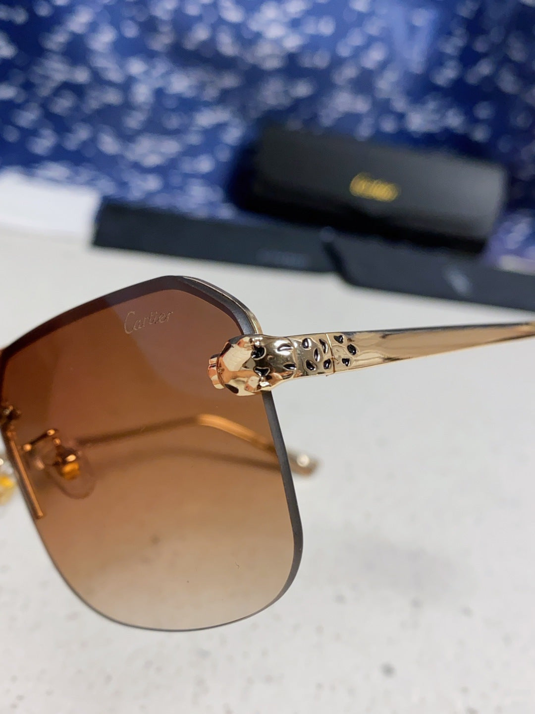 Cartier Metal Square Brown Lens Sunglasses for Men & Women - 399007 - detail image 7