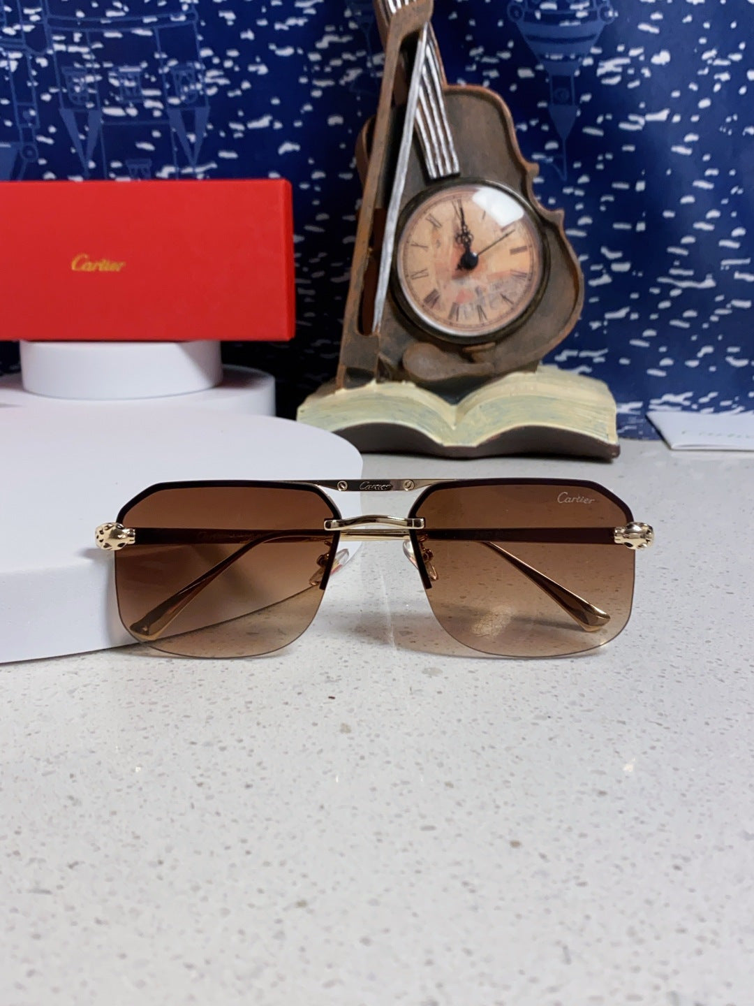 Cartier Metal Square Brown Lens Sunglasses for Men & Women - 399007 - detail image 9