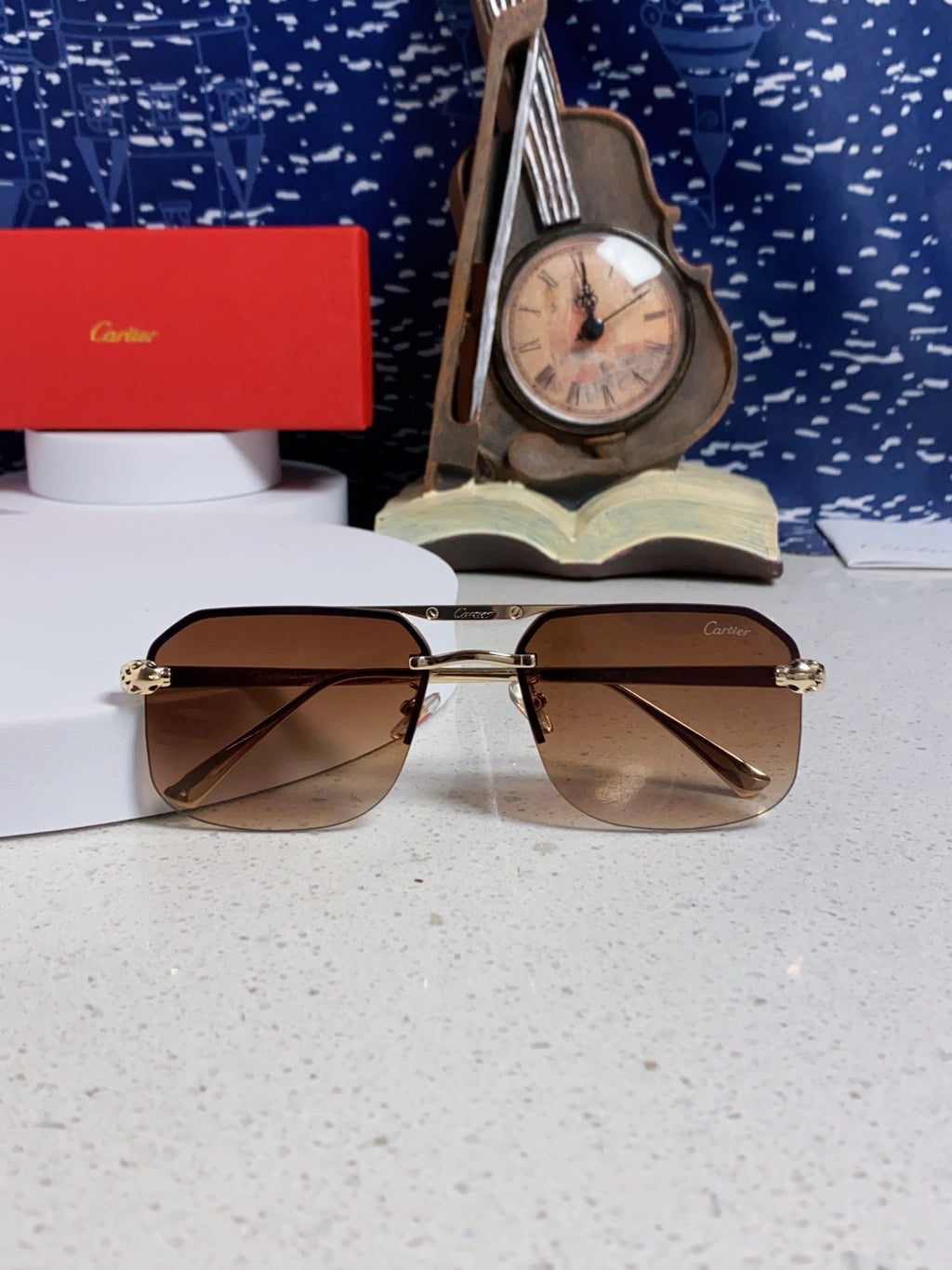 Cartier Metal Square Brown Lens Sunglasses for Men & Women - 158518 - detail image 9