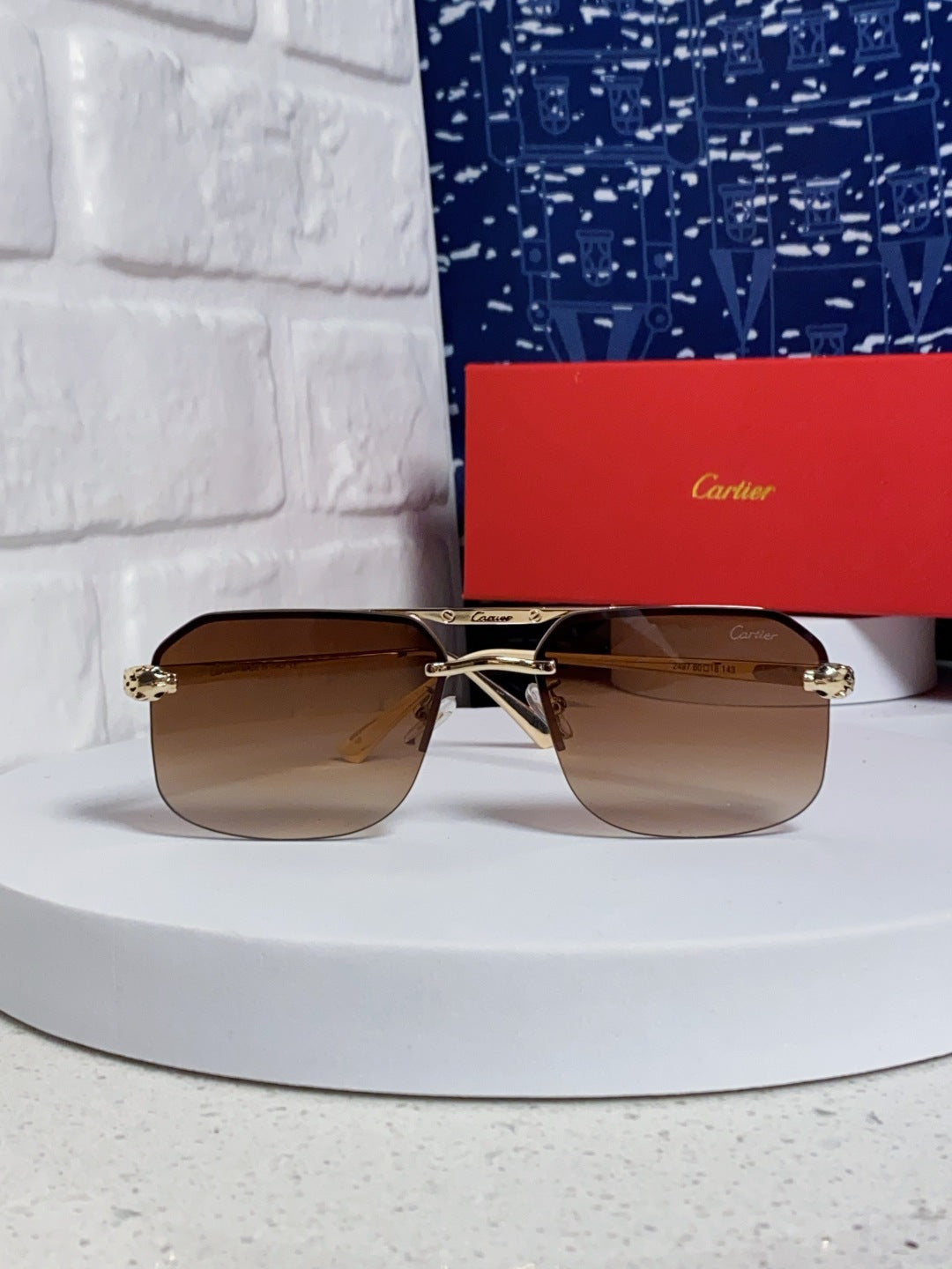 Cartier Metal Square Brown Lens Sunglasses for Men & Women - 399007 - detail image 2