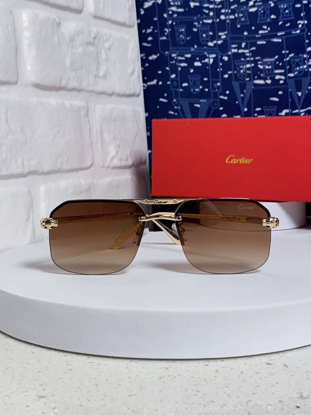 Cartier Metal Square Brown Lens Sunglasses for Men & Women - 158518 - detail image 2