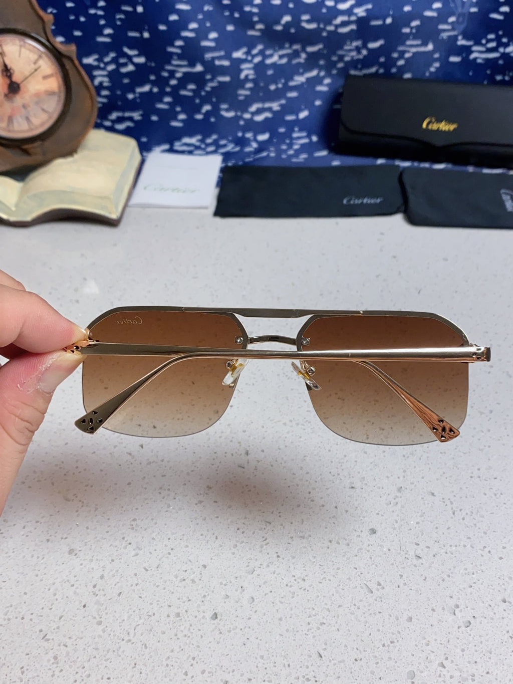 Cartier Metal Square Brown Lens Sunglasses for Men & Women - 399007 - detail image 5