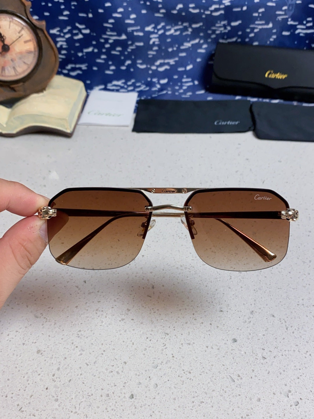Cartier Metal Square Brown Lens Sunglasses for Men & Women - 399007 - detail image 4