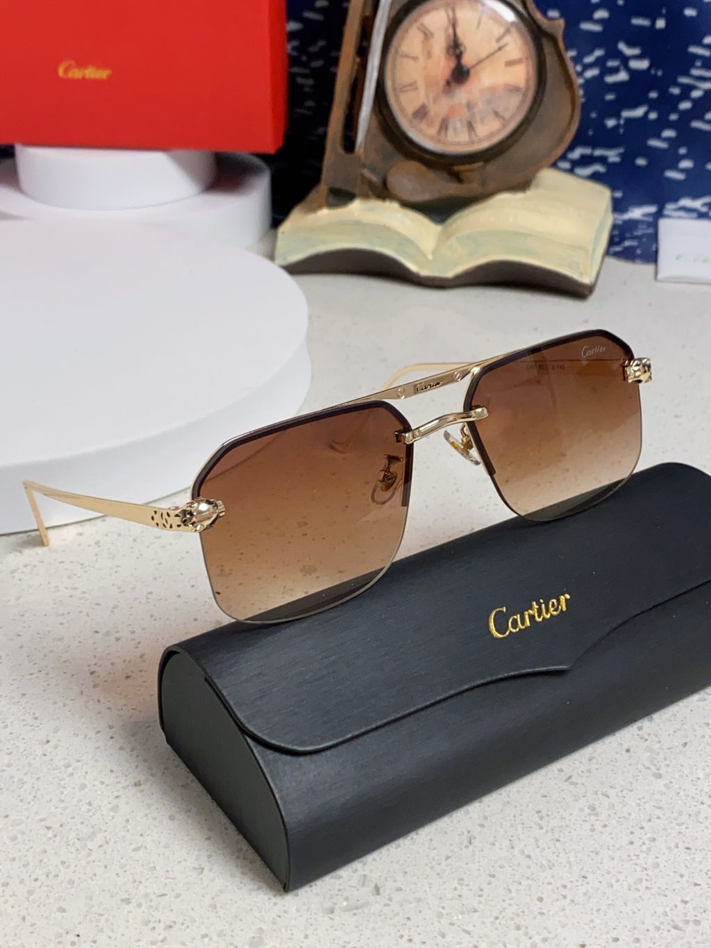 Cartier Metal Square Brown Lens Sunglasses for Men & Women - 399007 - detail image 10