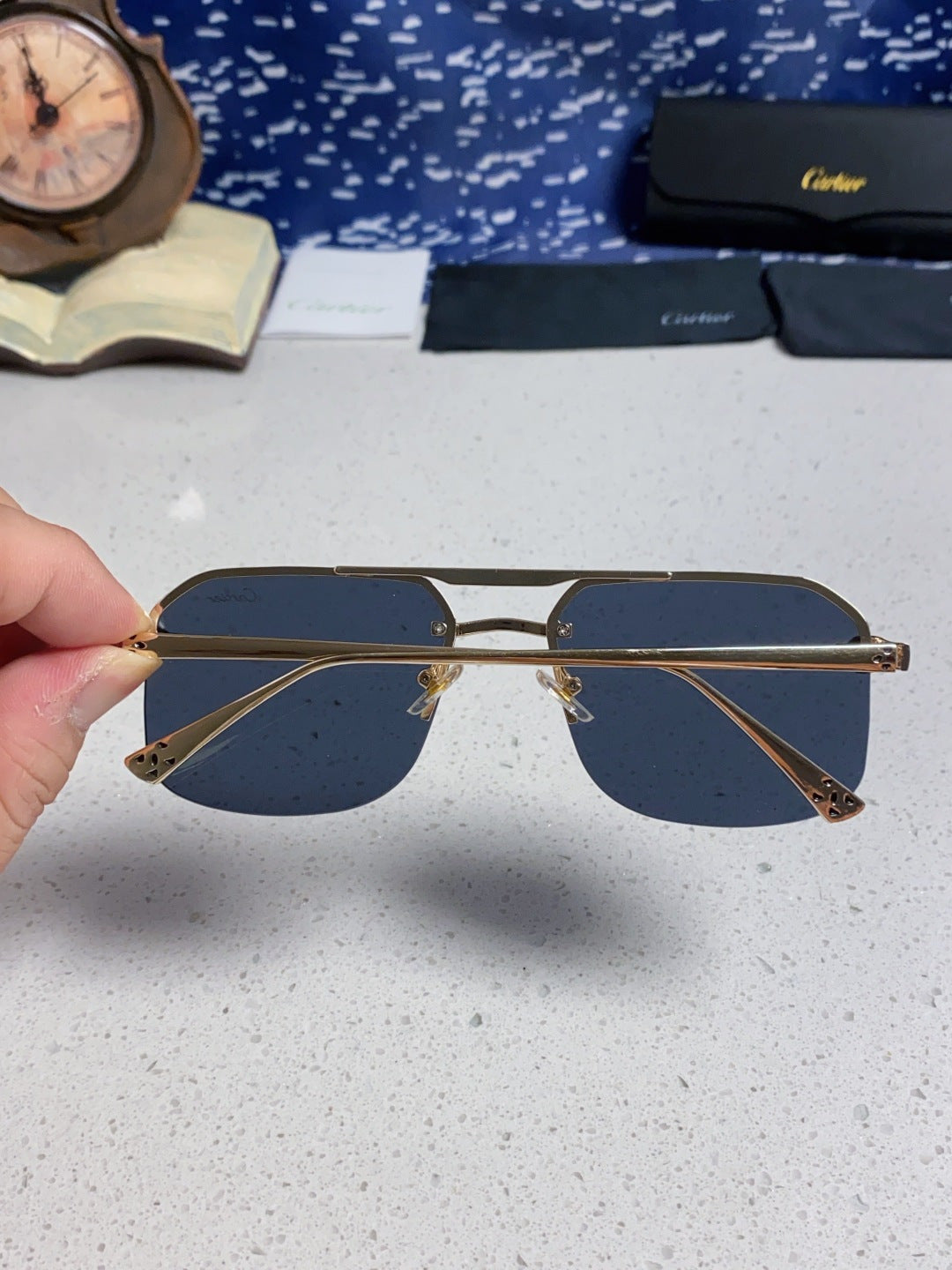 Cartier Metal Square Black Lens Sunglasses for Men & Women - 399008 - detail image 5