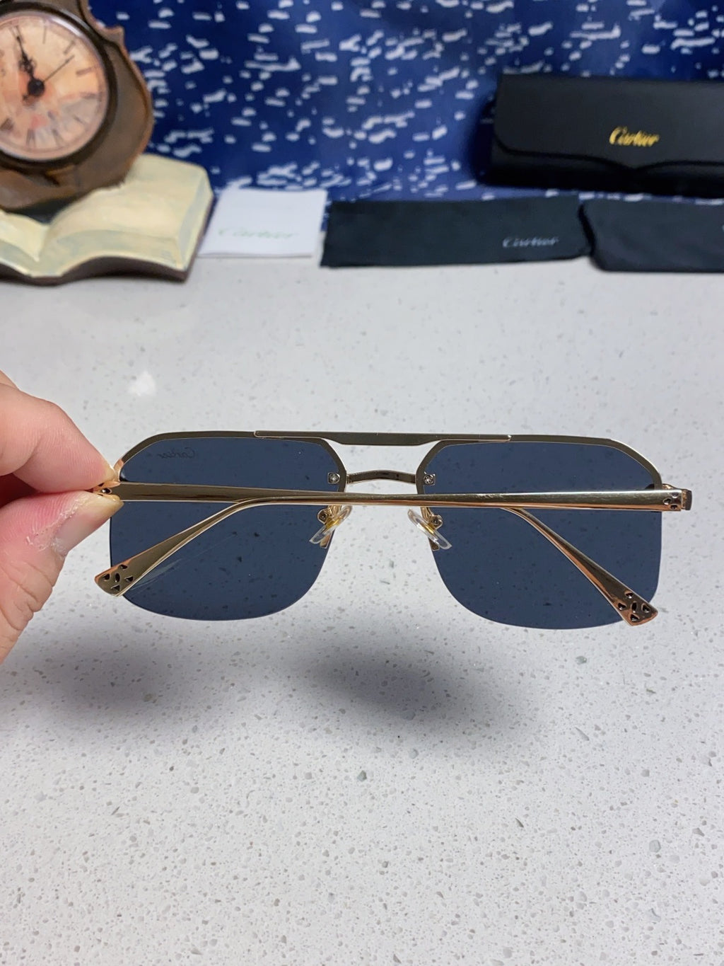 Cartier Metal Square Black Lens Sunglasses for Men & Women - 158519 - detail image 5