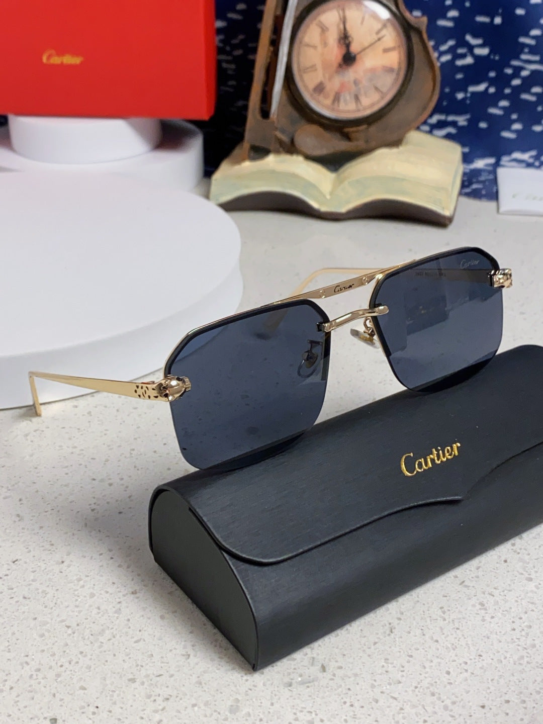 Cartier Metal Square Black Lens Sunglasses for Men & Women - 399008 - detail image 11