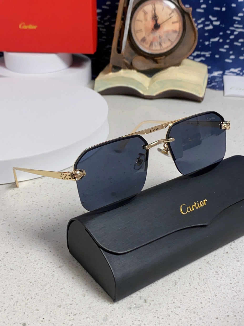 Cartier Metal Square Black Lens Sunglasses for Men & Women - 158519 - detail image 11