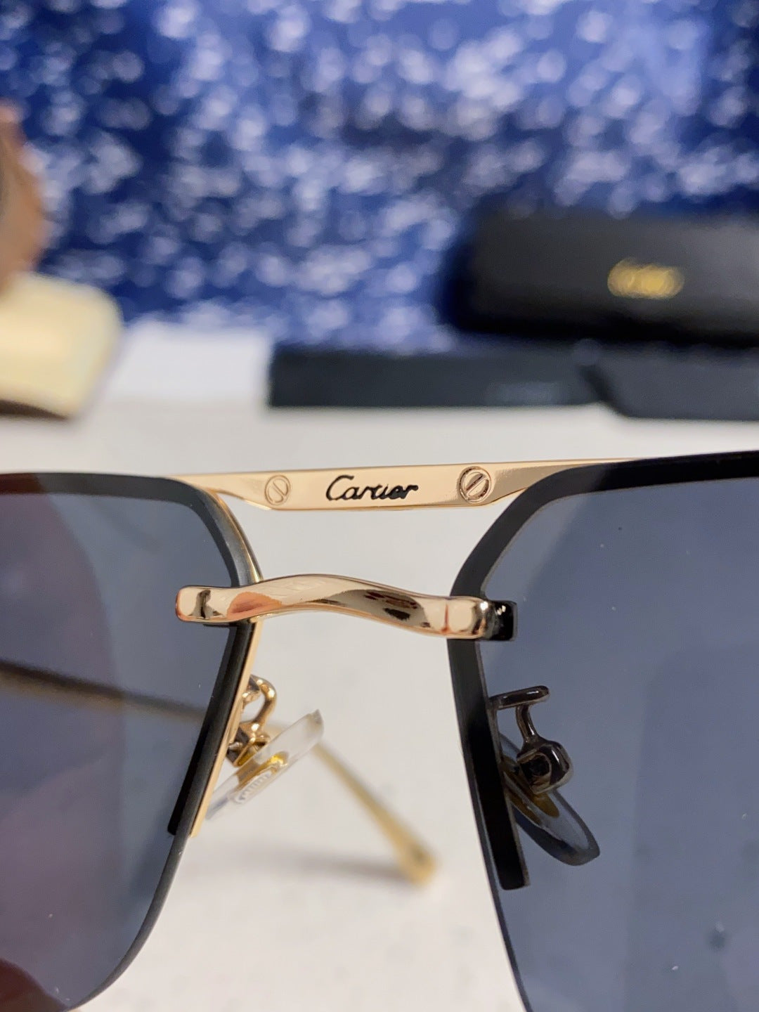 Cartier Metal Square Black Lens Sunglasses for Men & Women - 158519 - detail image 8