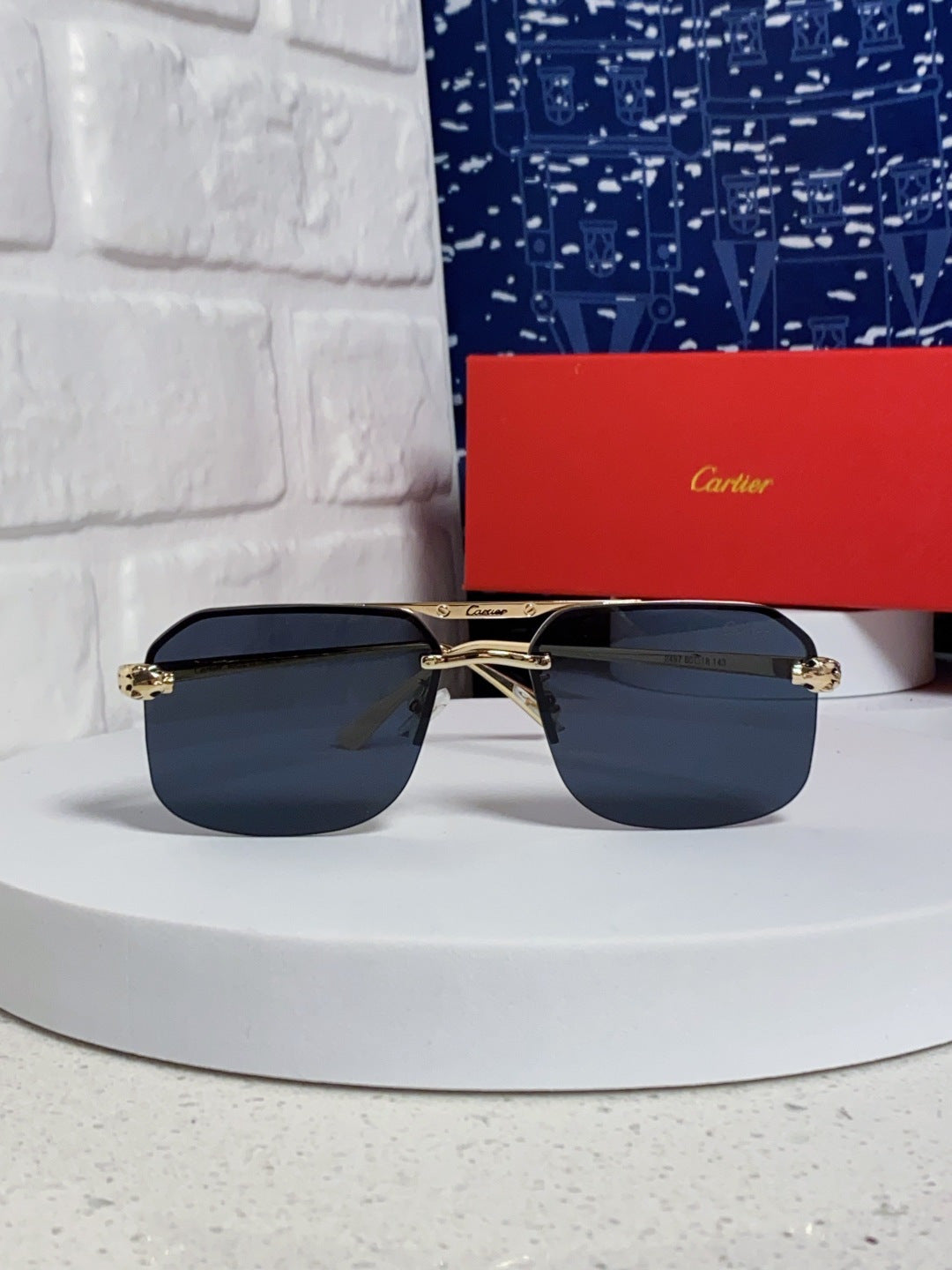 Cartier Metal Square Black Lens Sunglasses for Men & Women - 158519 - detail image 2