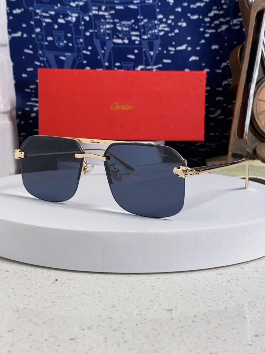 Cartier Metal Square Black Lens Sunglasses for Men & Women - 158519