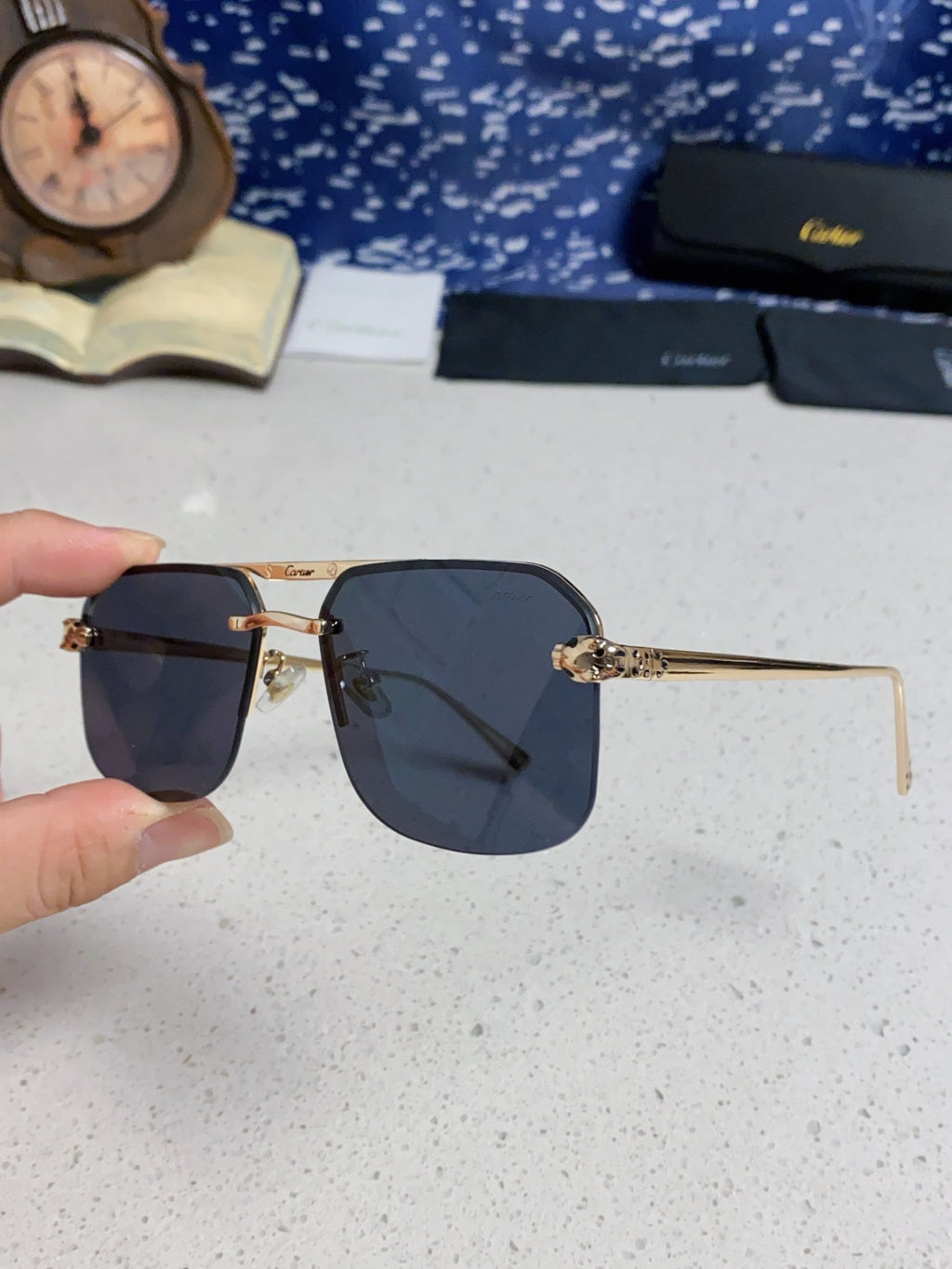 Cartier Metal Square Black Lens Sunglasses for Men & Women - 399008 - detail image 6