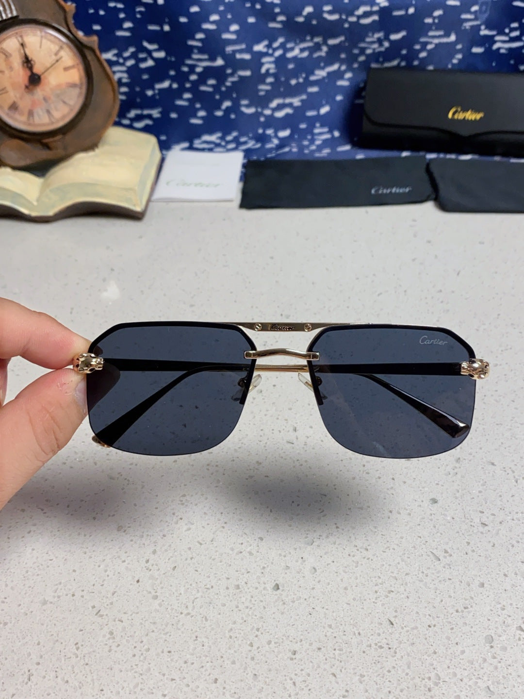 Cartier Metal Square Black Lens Sunglasses for Men & Women - 158519 - detail image 4