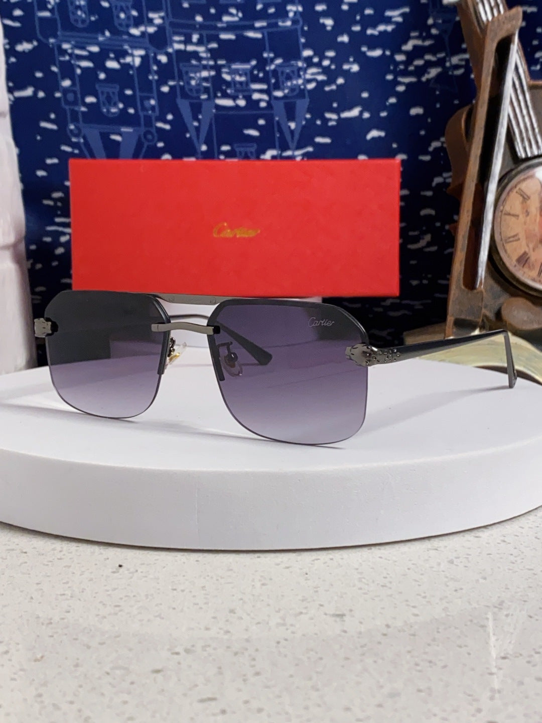 Cartier Metal Square Silver Lens Sunglasses for Men & Women - 399009