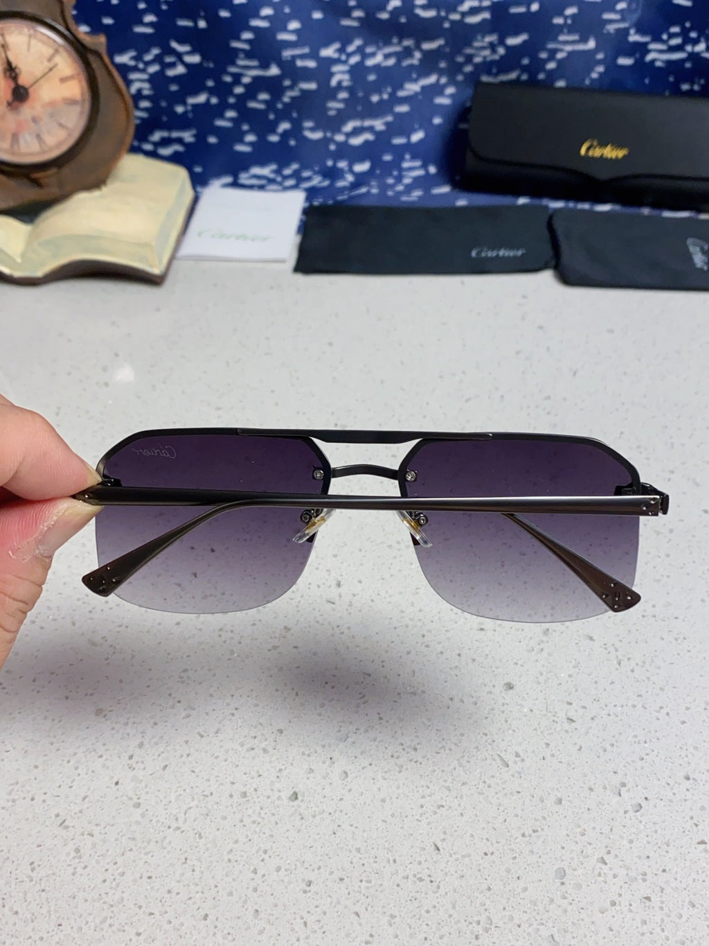 Cartier Metal Square Silver Lens Sunglasses for Men & Women - 399009 - detail image 5