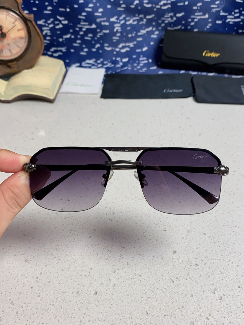 Cartier Metal Square Silver Lens Sunglasses for Men & Women - 399009 - detail image 4