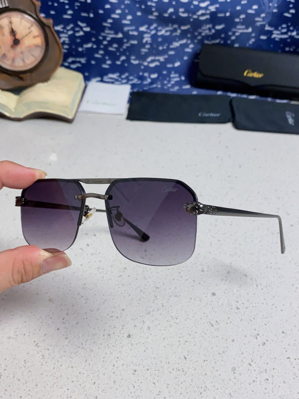 Cartier Metal Square Silver Lens Sunglasses for Men & Women - 399009 - detail image 6