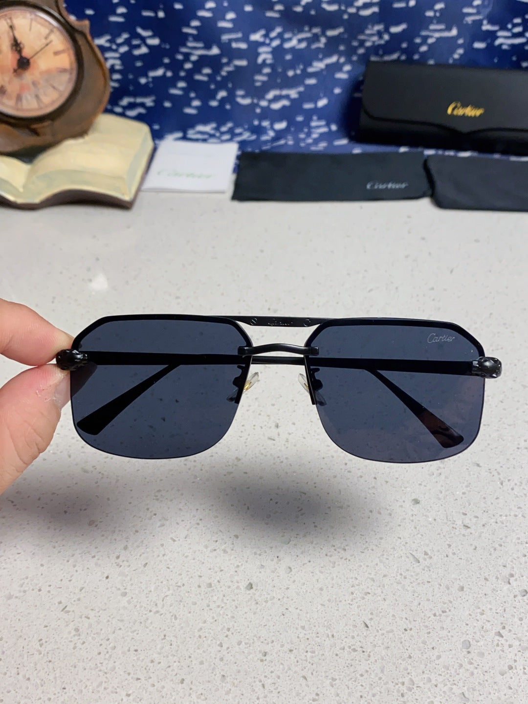 Cartier Metal Square Black Lens Sunglasses for Men & Women - 399010 - detail image 4