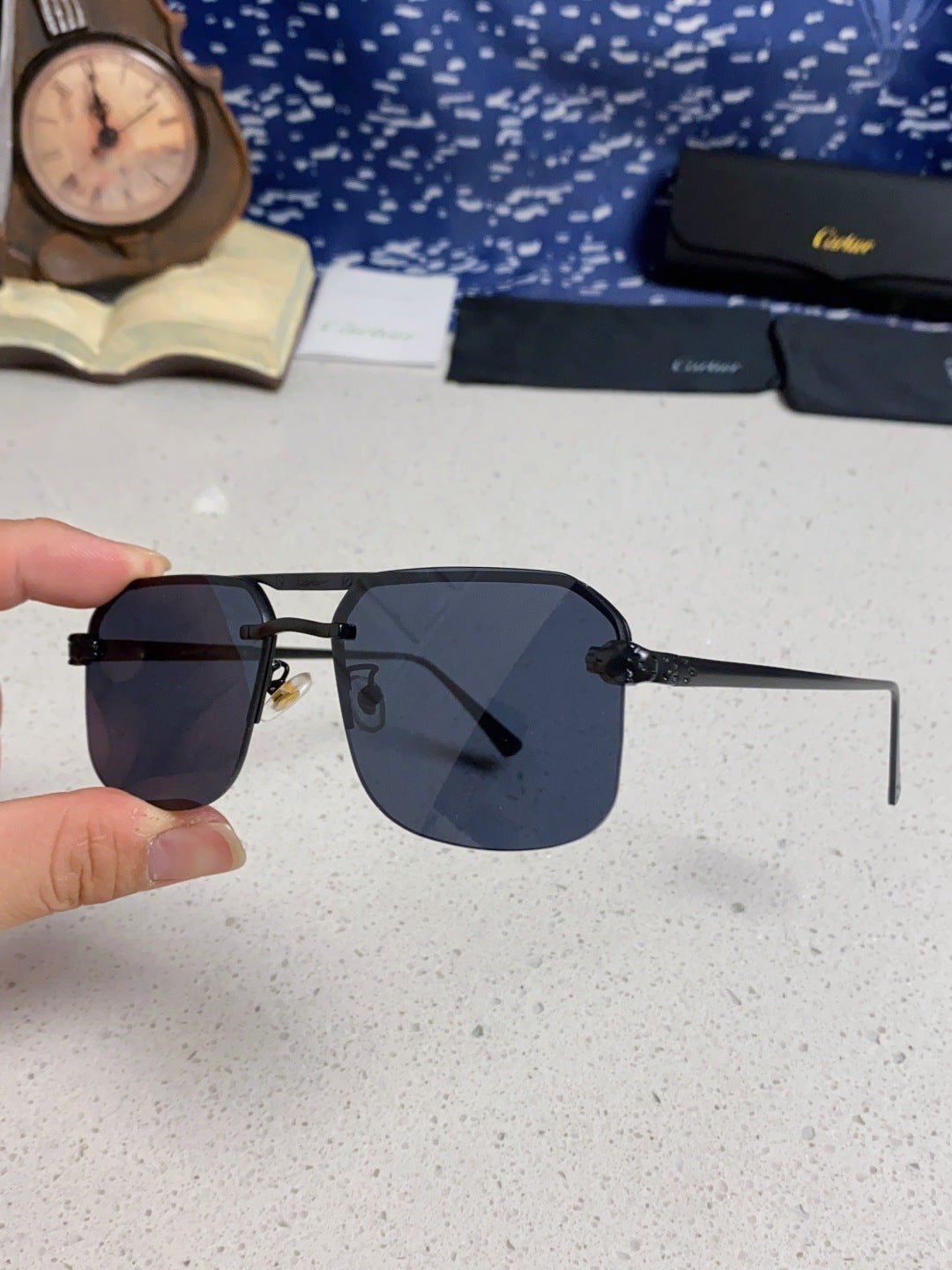 Cartier Metal Square Black Lens Sunglasses for Men & Women - 399010 - detail image 6