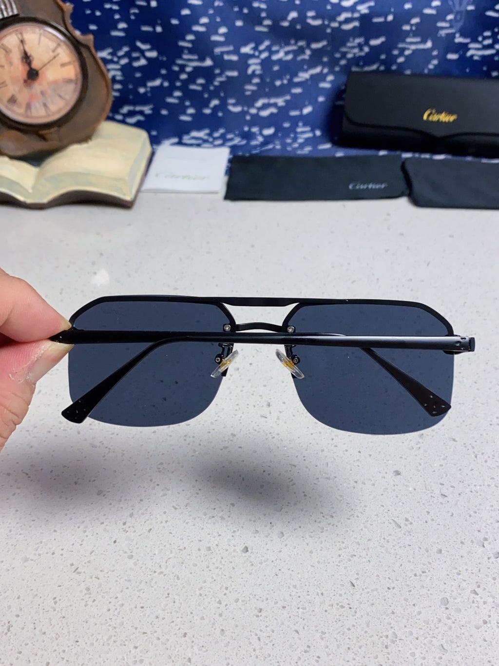 Cartier Metal Square Black Lens Sunglasses for Men & Women - 399010 - detail image 5