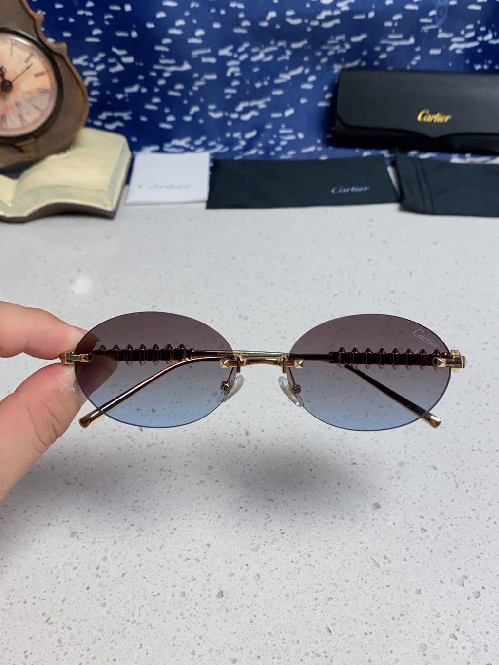 Cartier Lightweight Rimless Silver Lens Sunglasses for Men & Women - 449429 - detail image 4