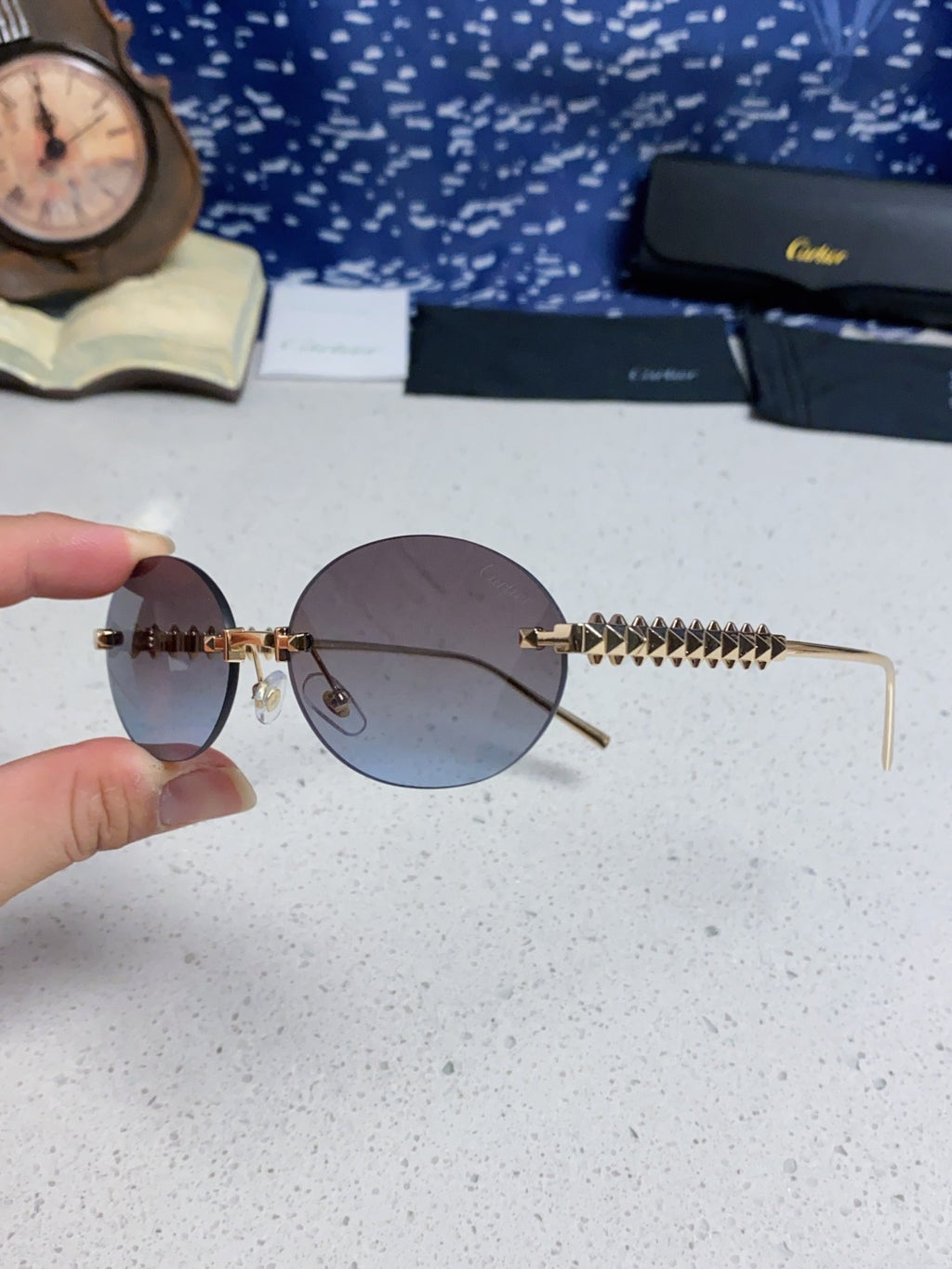 Cartier Lightweight Rimless Silver Lens Sunglasses for Men & Women - 415837 - detail image 6