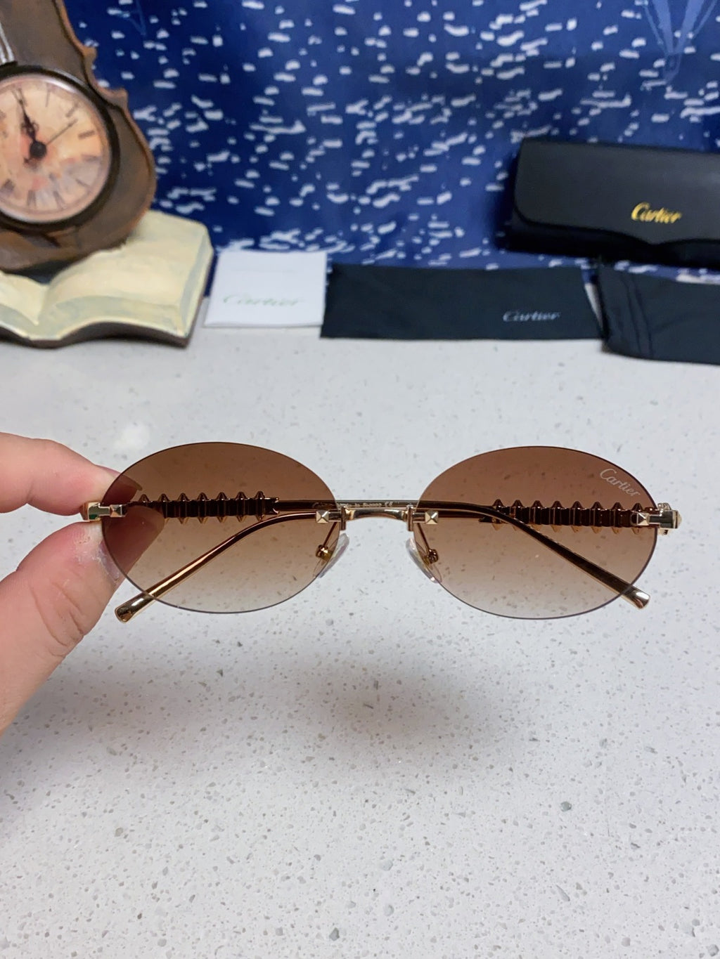 Cartier Lightweight Rimless Brown Lens Sunglasses for Men & Women - 415838 - detail image 4